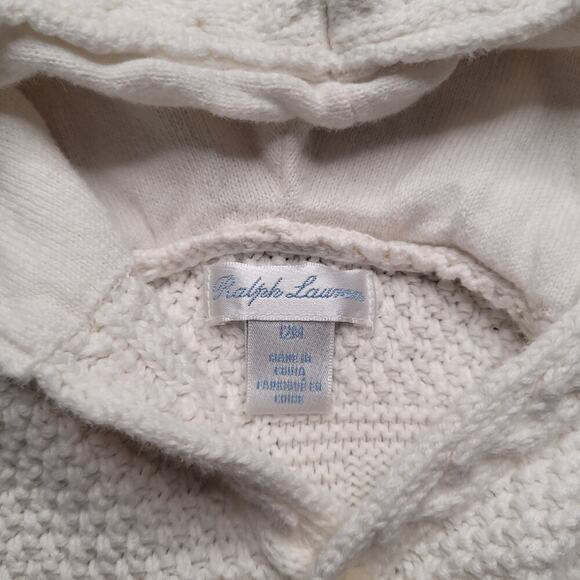 Ralph Lauren Sweater Unisex 12M Cream Cable Combed Knit Bear Cardigan Hooded - Picture 4 of 5